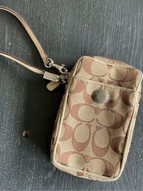 Coach Y2K Brown & Tan Signature Canvas Tall Wristlet Vintage